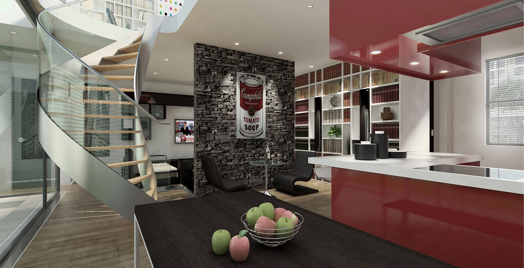 Bespoke kitchen with spiral staircase