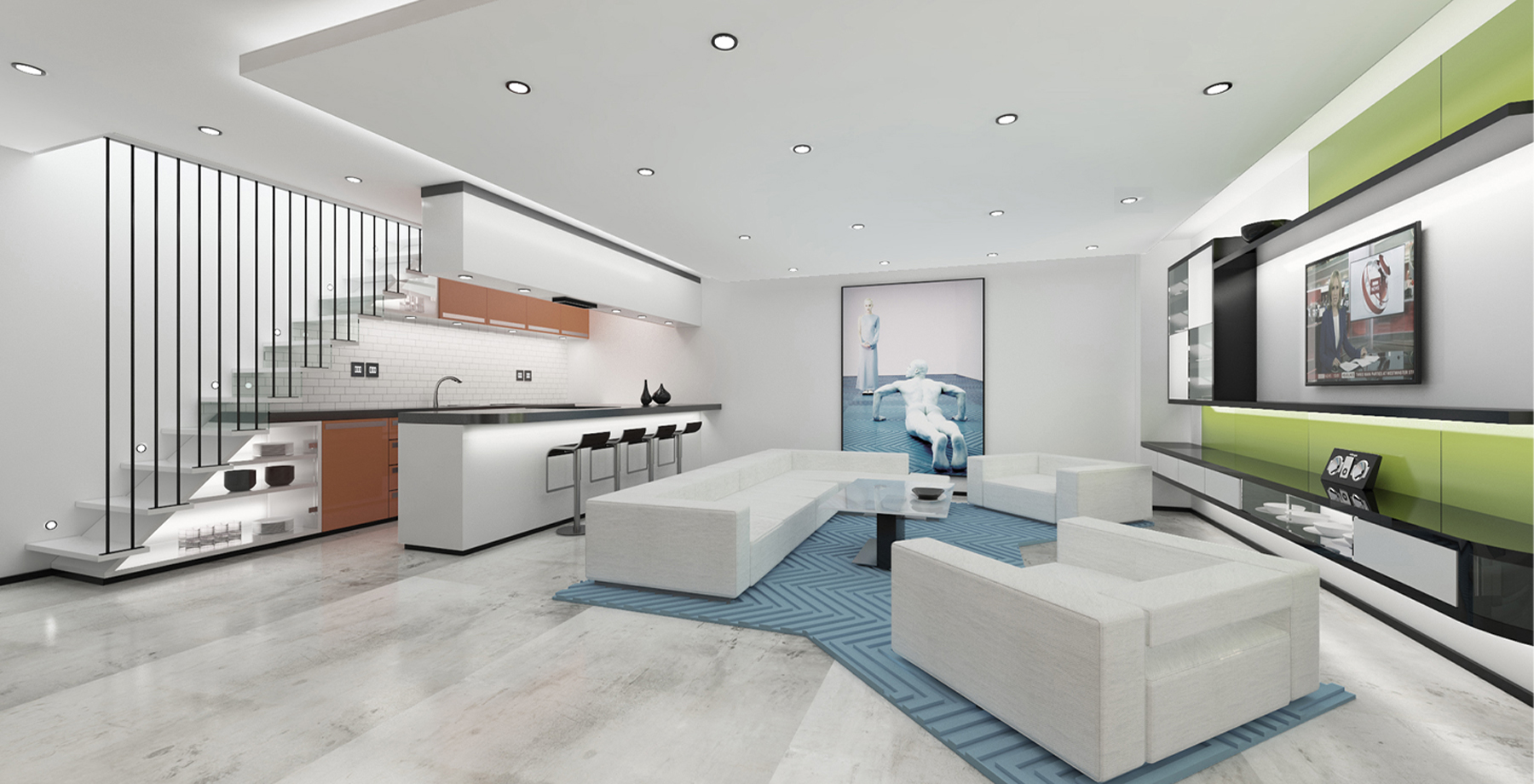 Basement living space with kitchen