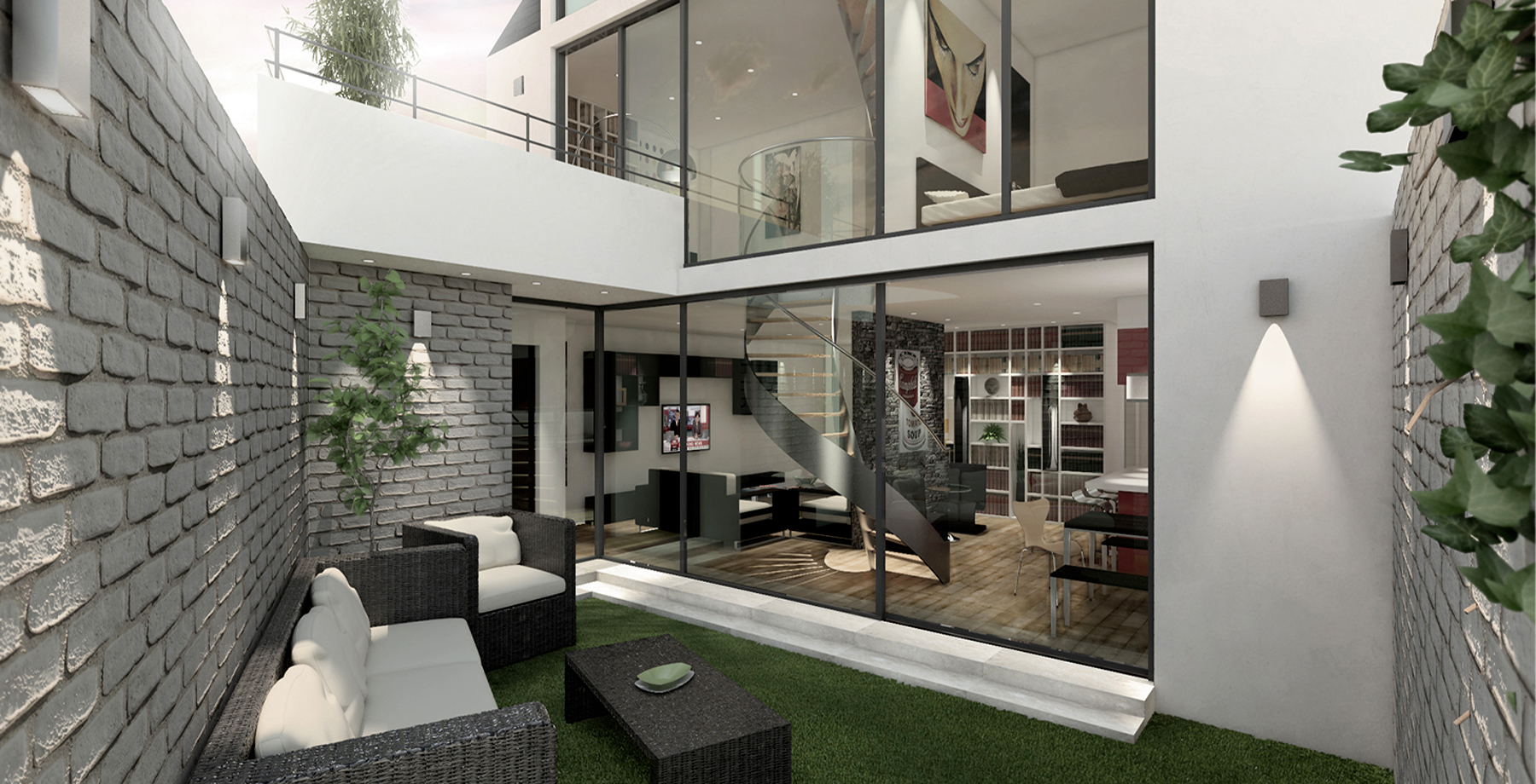 Courtyard with glazed rear extension